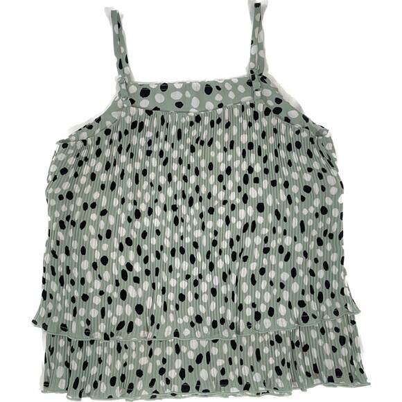 Ann Taylor | Green Dalmation Print Pleated Tank | Small - Picture 2 of 5